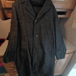 Men's Elegant Dark Tweed Trench Coat By Robert Hall Quality Clothes